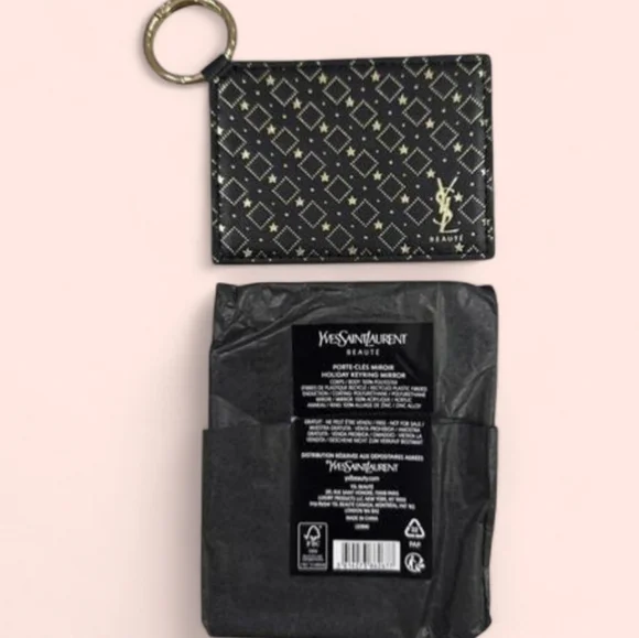 Yves Saint Laurent Beaute Black Card Holder Keyring with Gold YSL Logo - Picture 3 of 4